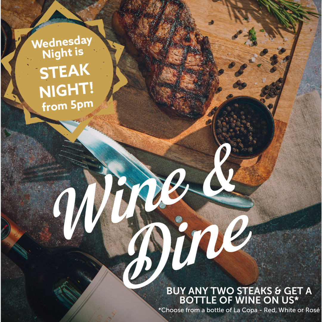 Steak Night with a free bottle of wine at the Running Horse in Littleton near Winchester